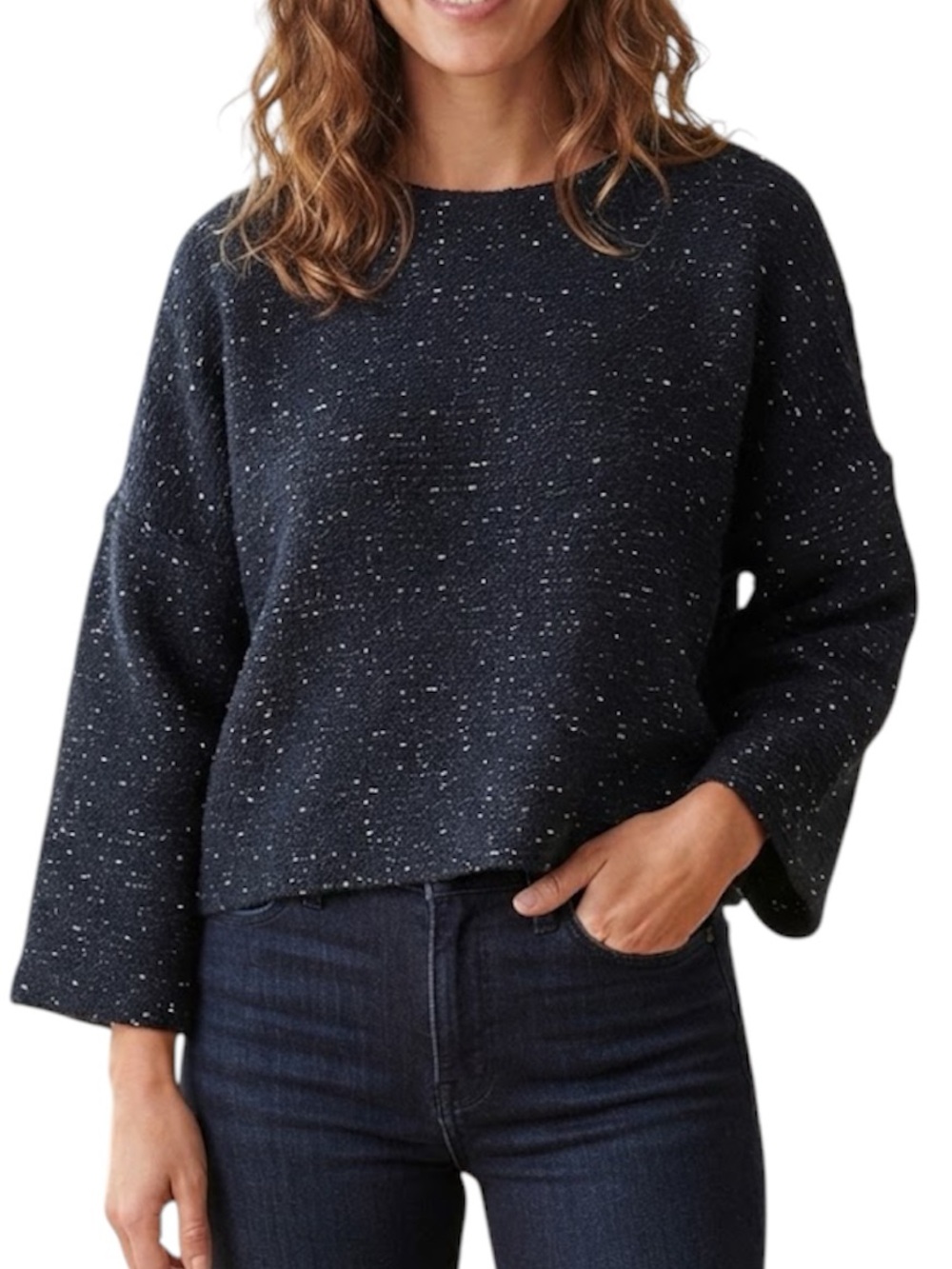 ZARA Metallic Confetti Tweed Boxy Crewneck Knit Sweater Office Siren Y2K S